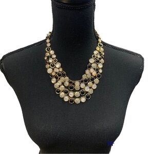 Necklace Talbots Moon Stone Black White Cabochons Layered Strands Mogul Style